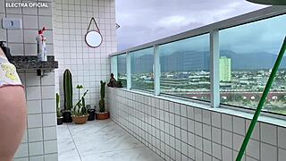 Voyeur Watches Neighbor Cleaning In Shorts, What A Delight