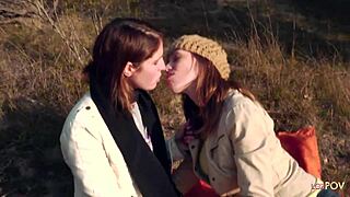 Outdoor Lesbian Couple Shares Gentle Kiss Before Heating Up With Strapon Play