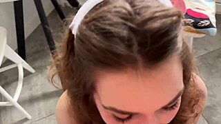 kitchen gets hot when maid drops to her knees for daddy