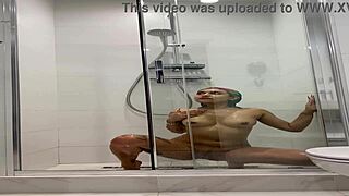 Naked roxy showers and masturbates with moaning and toys in bathroom