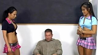 Two brunettes share one dick