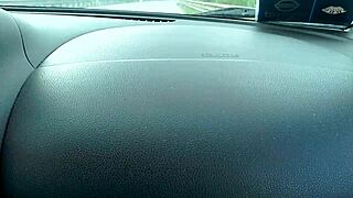 blonde housewife fingers wet pussy in car while driving 😏🚗