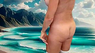 white stockings worn nude on a sunny beach