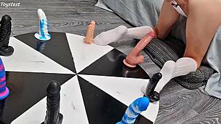 Petite stepsister scores orgasm from dildo wheel game