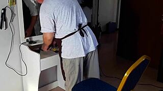 Nude Barbershop Hairdresser Makes Lady Undress For Hair Cut