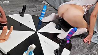 Petite stepsister scores orgasm from dildo wheel game