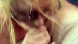 a woman with glasses on the street chats with a man casually