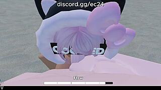 Enjoying a playful beach moment with a roblox-inspired girl.