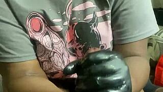 Heavenly handjob on big black cock