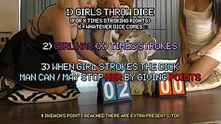 Two Hot Beautiful Horny Girls Make Big Cock Guy Cum With Dice Challenge Double Handjob Game