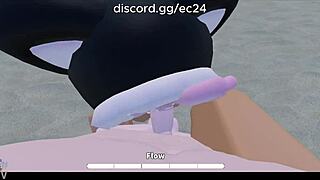 Enjoying a playful beach moment with a roblox-inspired girl.