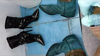 pee ankle boots with ass and shoes fetish