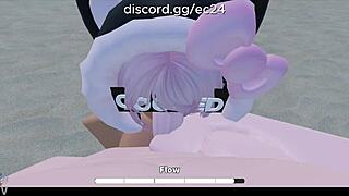 Enjoying a playful beach moment with a roblox-inspired girl.