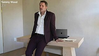 Office boss solo tommy wood jerks his cock for huge cumshot