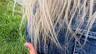 Menage in public while eating friend's pussy and nicoly takes cum 😈