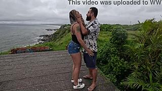 Menage in public while eating friend's pussy and nicoly takes cum 😈