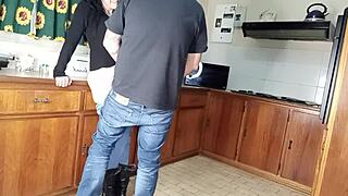 Homemade Quickie Kitchen Fuck Wife Bent Over Shaved Pussy Doggystyle