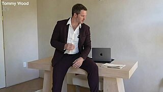 Office boss solo tommy wood jerks his cock for huge cumshot