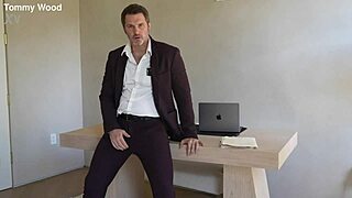 Office boss solo tommy wood jerks his cock for huge cumshot