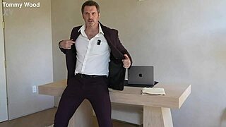 Office boss solo tommy wood jerks his cock for huge cumshot