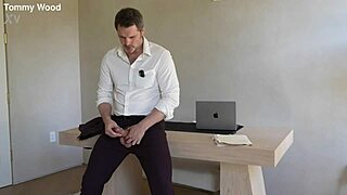 Office boss solo tommy wood jerks his cock for huge cumshot