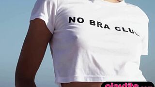 petite brunette babe and slender asian milf strip naked outdoors 😍