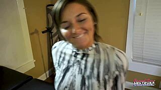 kylie the busty brunette sucks deepthroats big cock fucks wet shaved pussy pov