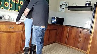 Homemade Quickie Kitchen Fuck Wife Bent Over Shaved Pussy Doggystyle