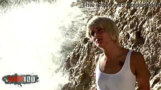 little blonde nicky wayne strips bare on sunny beach shore