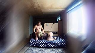 voyeur cam catches curvy milf wife bent over moaning submissively as muscular friend creampies her fat ass