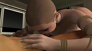 big tits bald bdsm slave sucks small teen cock then gets pissed on from behind in bondage