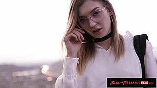 You won't believe how this nerdy Norwegian blonde babe deepthroats and rides cock sideways!