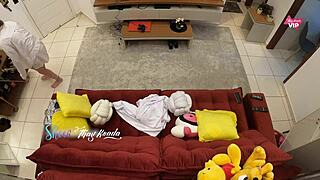 hot milf wife thay ksada cuckolds hubby sofa fuck with delivery boy cumshot