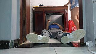 hotwife in short skirt no panties welcomes plumber neighbor bareback