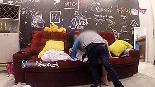 hot milf wife thay ksada cuckolds hubby sofa fuck with delivery boy cumshot