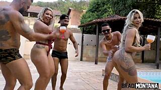 damn, pool party with two sluts and wild anal assfucking!