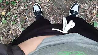 wanna see risky lesbian masturbate in forest?