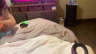 girl slips into lingerie as guy teases her pussy with dildo vibrator then dives deeper