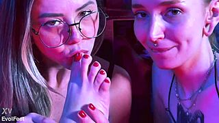 blonde and latina babes moan in footsie fetish bliss