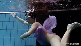 Aneta Splashes Big Tits in Purple Dress During Poolside Lingerie Tease