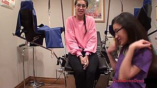 kitty catherine arrives for her tampa university entrance physical with intense anal fingering and nurse glove play backstage