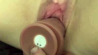 flashing my pussy outside! fat dildo stretches it wide!