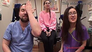 kitty catherine arrives for her tampa university entrance physical with intense anal fingering and nurse glove play backstage