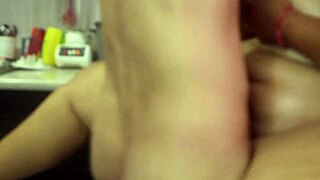 Amateur BBW Colombian milf gets bent over kitchen counter for hard anal assfucking doggystyle with massive creampie