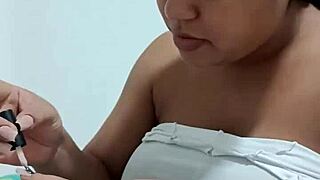 while she does her nails i sneak in close-up amateur masturbation as brazilian colombian latina wife