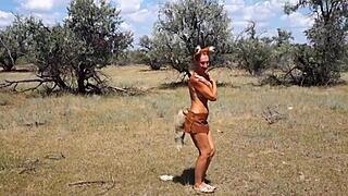 SHY ABORIGINAL MILF DANCES OUTDOORS IN COSTUME COSPLAY