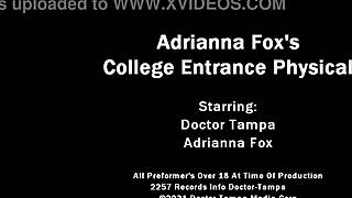 dr tampa checks adrianna fox's big tits and wet pussy in latex gloves at university entrance