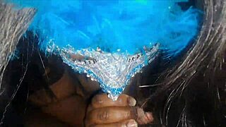 Masked ebony throat fucked deep till facial cumshot swallow load.