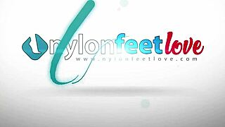 Teen teases feet in stockings pantyhose