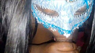 Masked ebony throat fucked deep till facial cumshot swallow load.